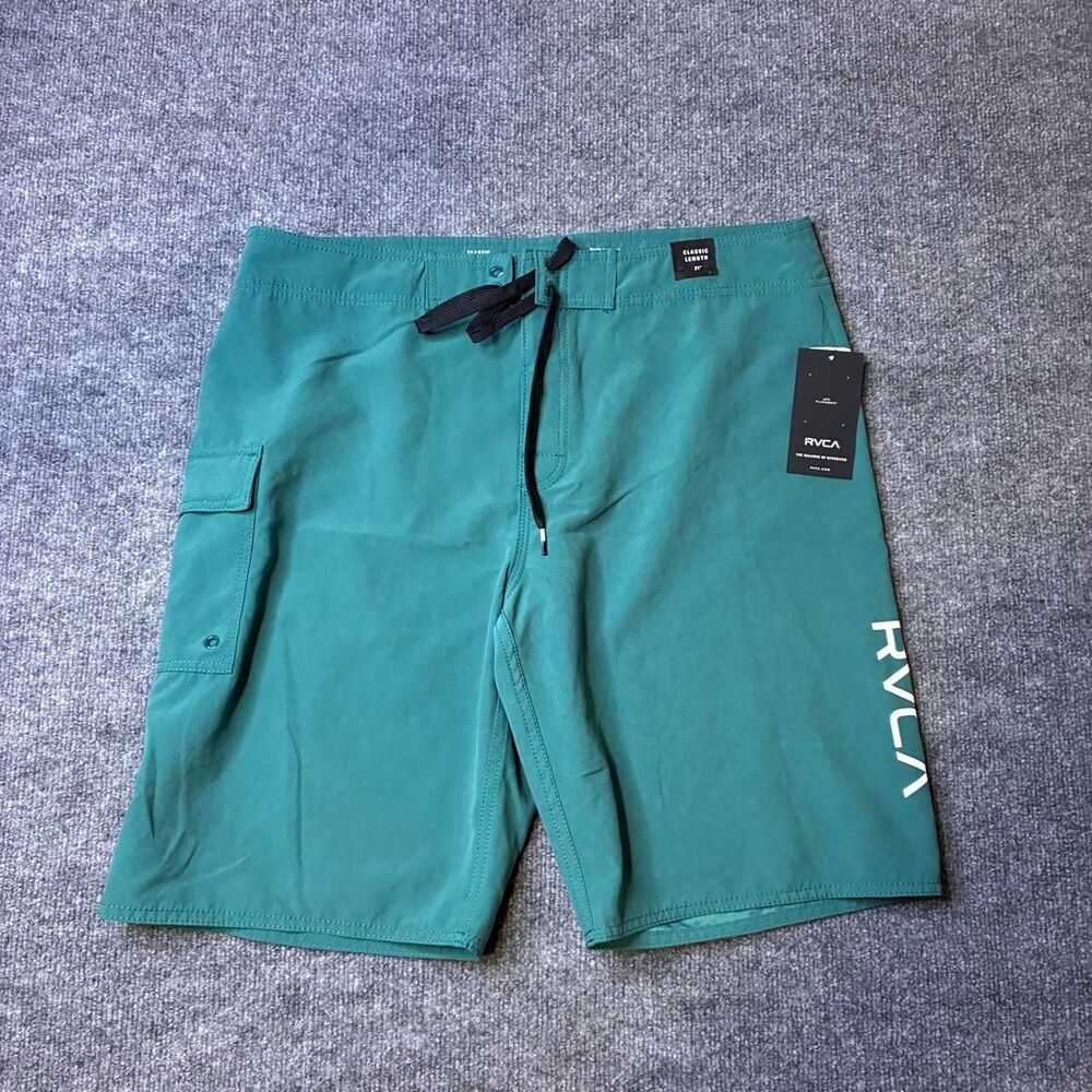 RVCA Men’s 34 Board Shorts Green Classic 21” Cargo Pocket Swim Trunks NWT